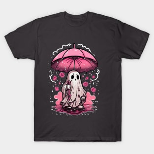 Sad Kawaii Ghost Under An Umbrella T-Shirt